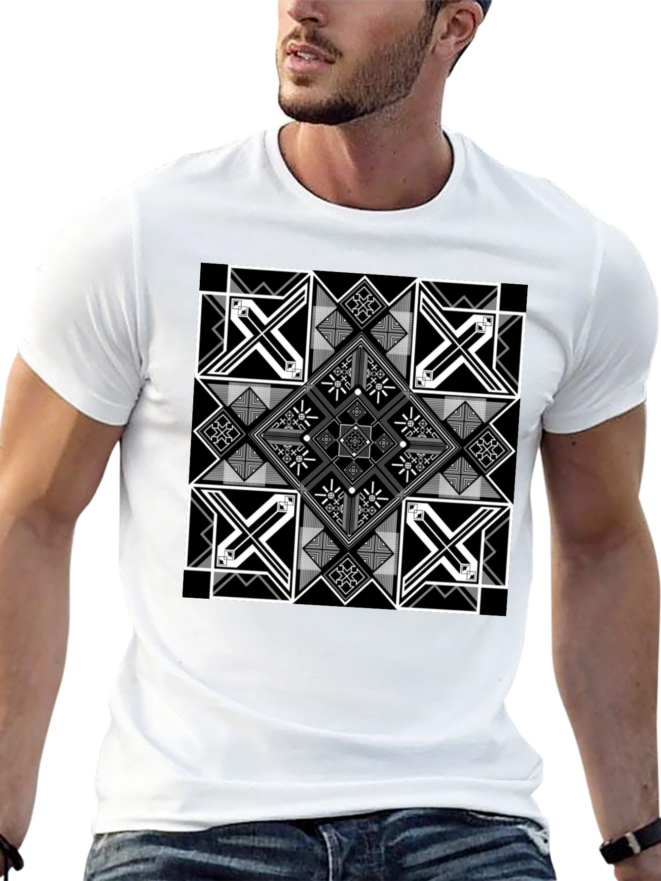Geometric Pattern Black T-Shirt
