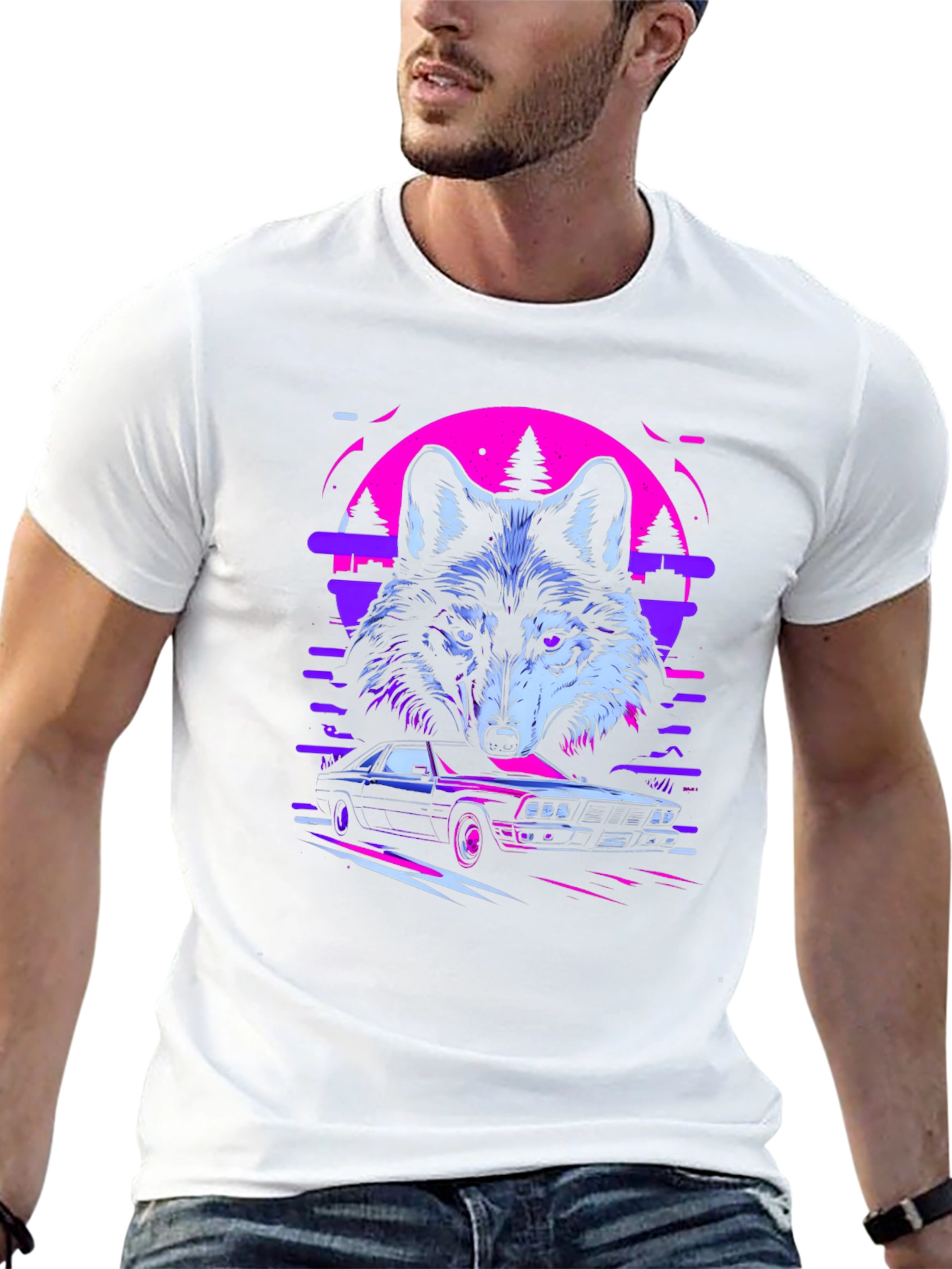 Wolf & Car Graphic Black T-Shirt