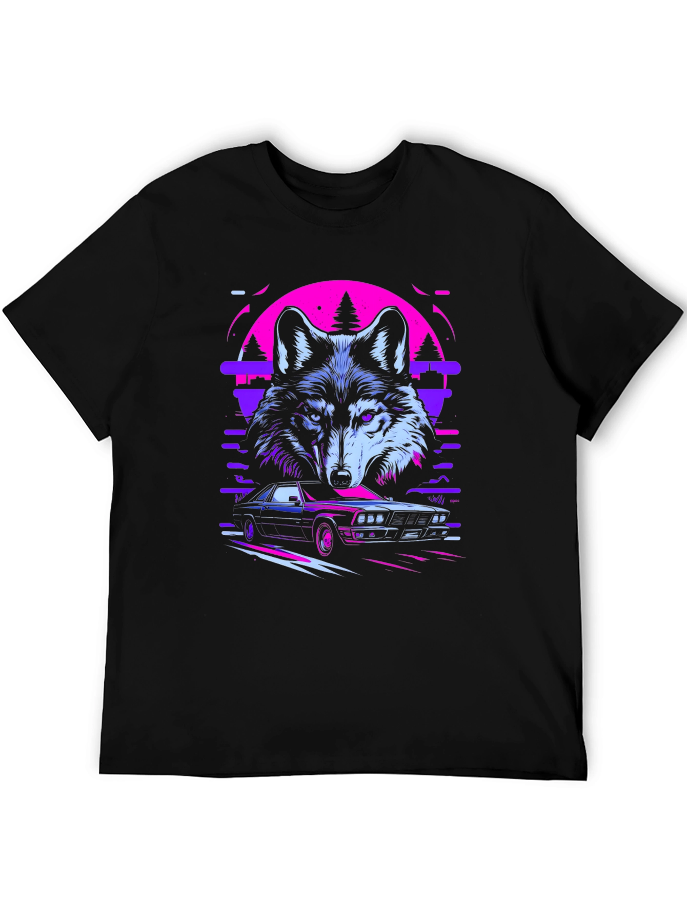 Wolf & Car Graphic Black T-Shirt