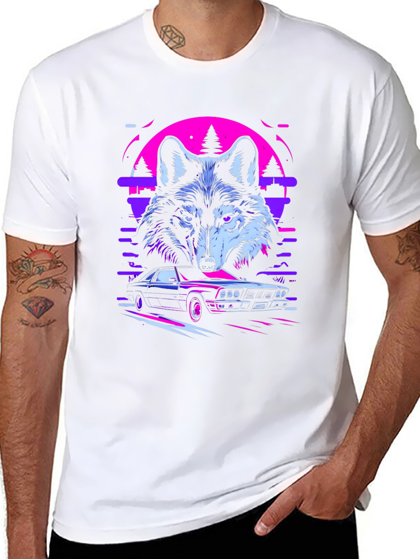 Wolf & Car Graphic Black T-Shirt