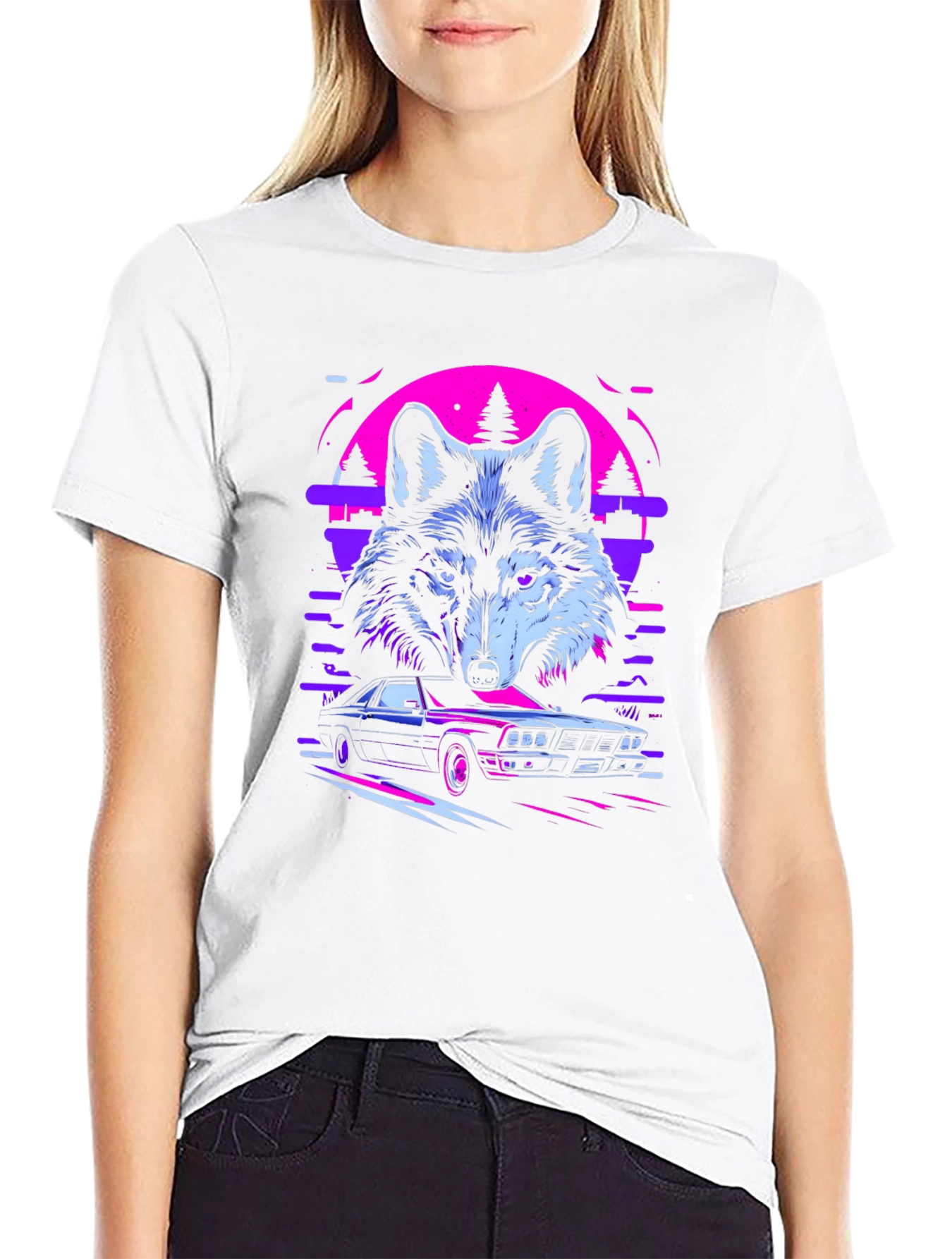 Wolf & Car Graphic Black T-Shirt