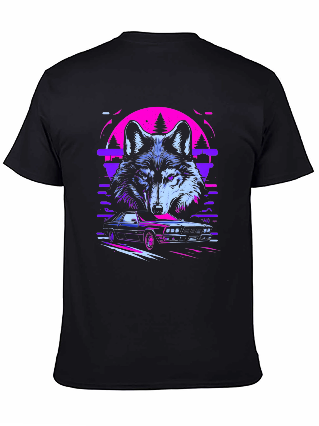 Wolf & Car Graphic Black T-Shirt