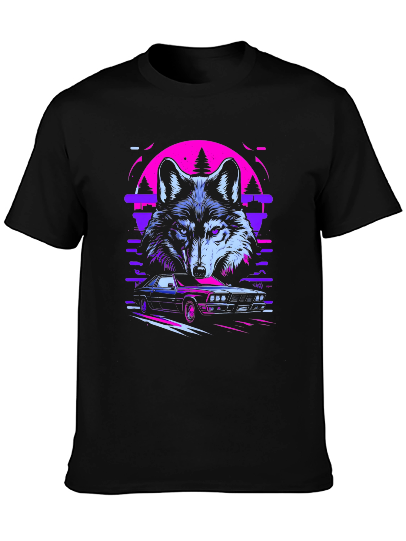 Wolf & Car Graphic Black T-Shirt