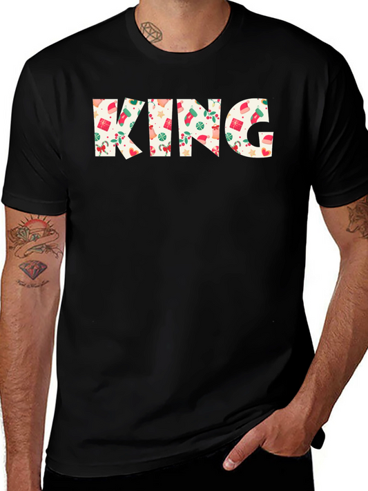 Festive King Christmas Pattern Black T-Shirt