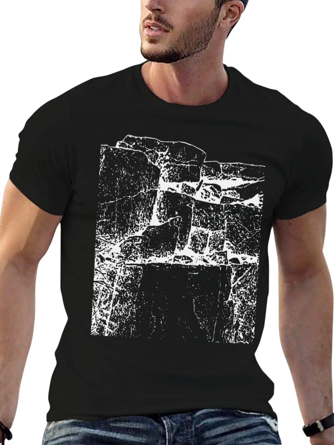 Grunge Rock Face Graphic Black T-Shirt