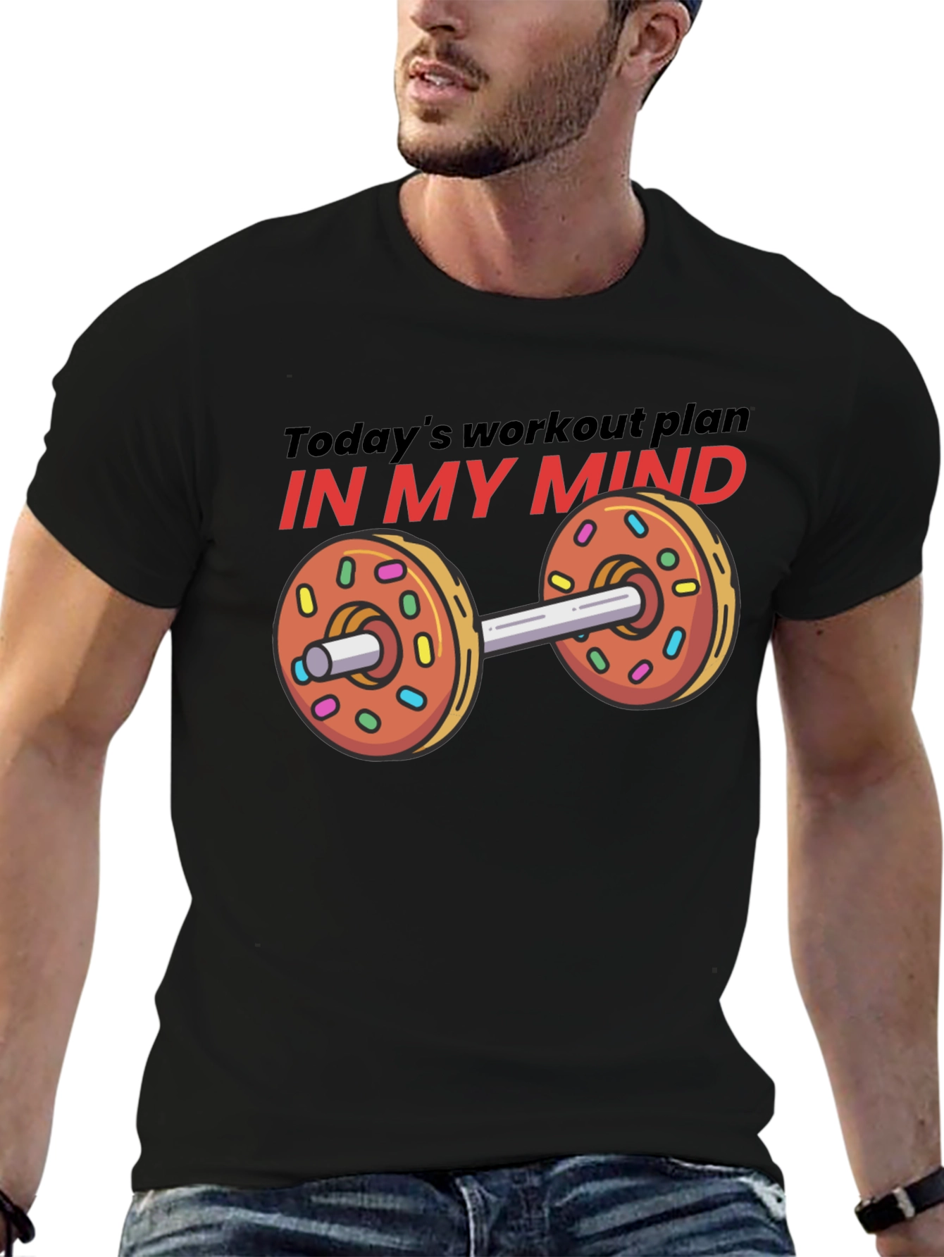 Funny Workout Plan Donut Dumbbell Graphic Tee