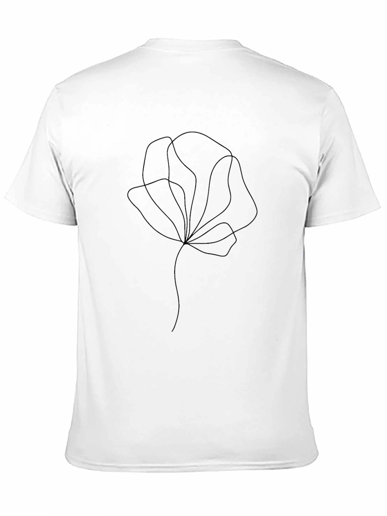 Minimalist Floral Line Art Black T-Shirt