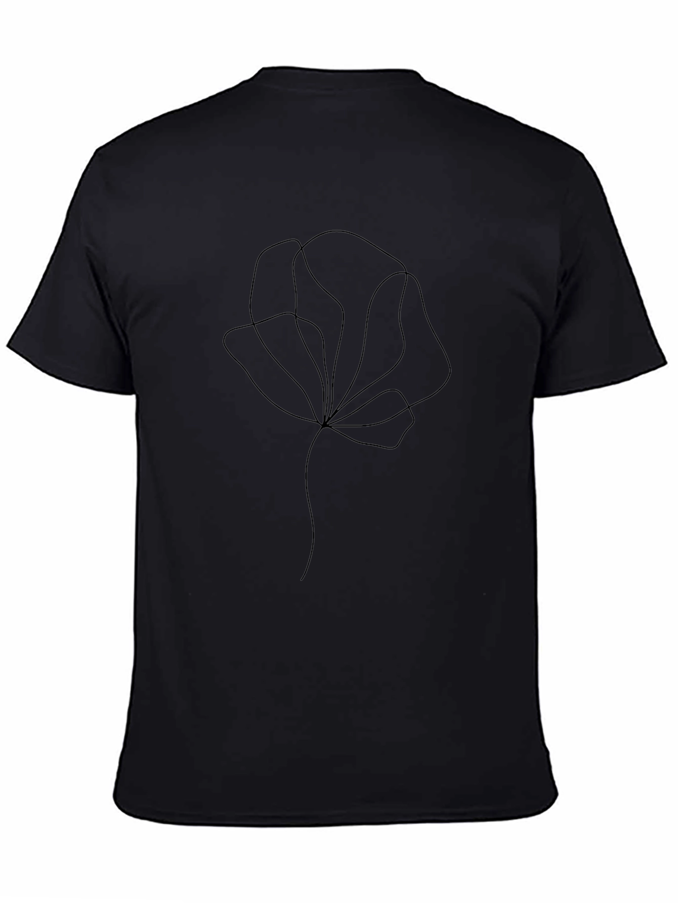Minimalist Floral Line Art Black T-Shirt