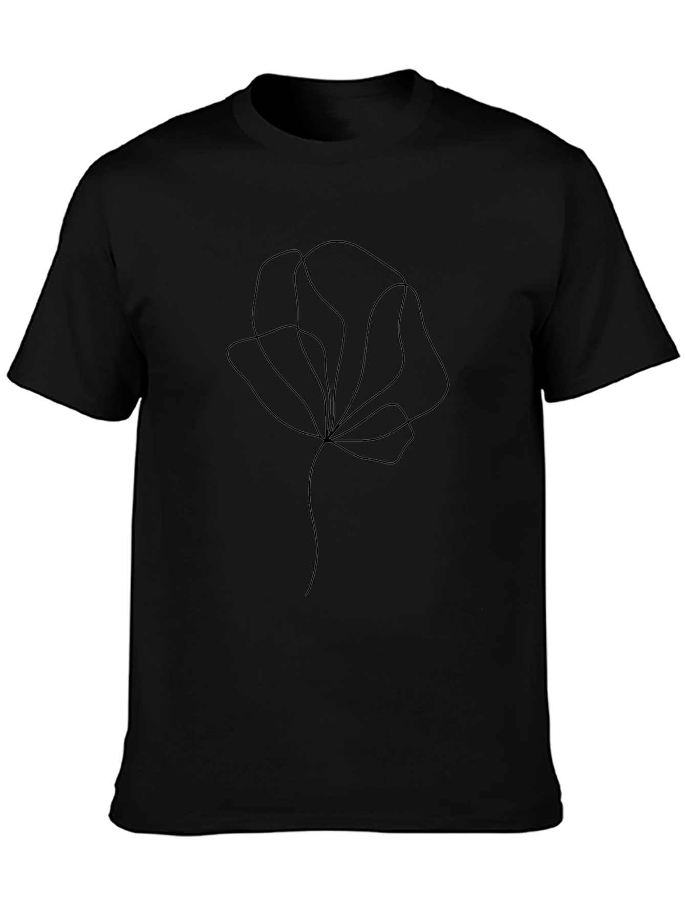 Minimalist Floral Line Art Black T-Shirt