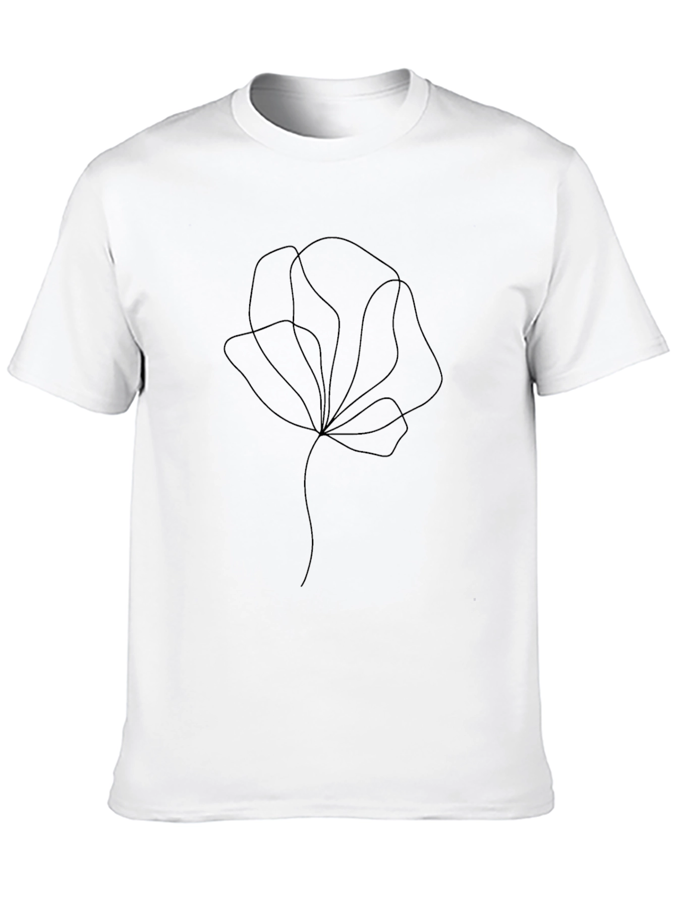 Minimalist Floral Line Art Black T-Shirt