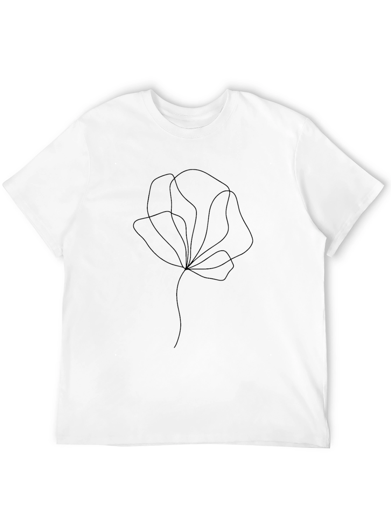 Minimalist Floral Line Art Black T-Shirt