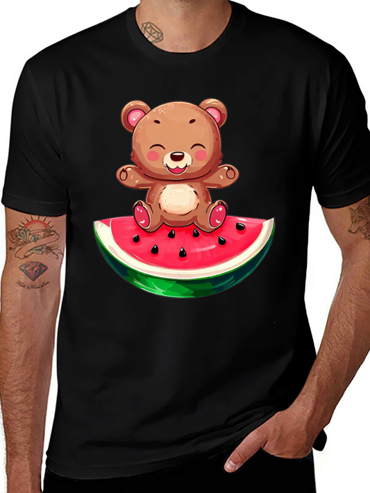 Cute Bear on Watermelon Graphic T-Shirt