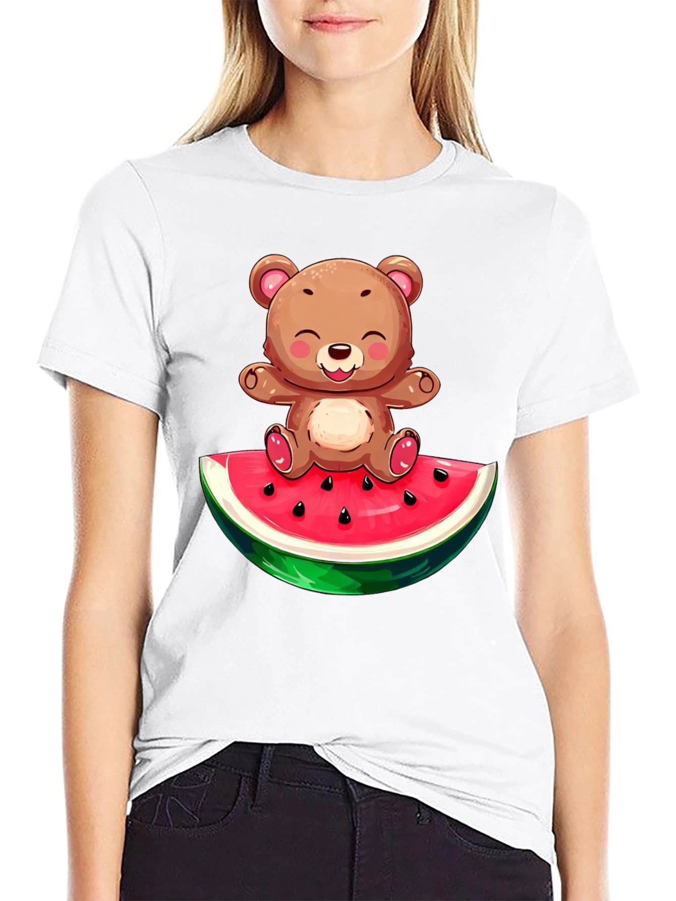Cute Bear on Watermelon Graphic T-Shirt